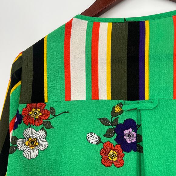 Fig & Flower Womens Size Small Green Floral Stripe Blouse Shirt Top Boho Summer - Picture 9 of 9